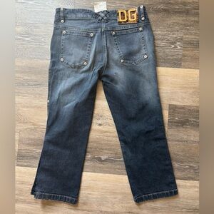 Dolce & Gabbana Dark Blue Cropped Button-Hem Jeans